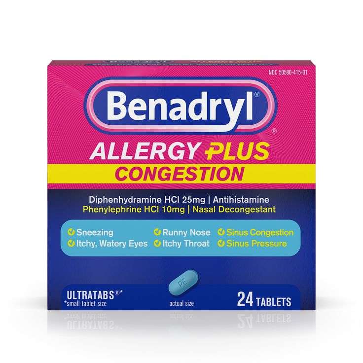 (2 pack) Benadryl Allergy Plus Congestion Ultratabs, Nasal ...