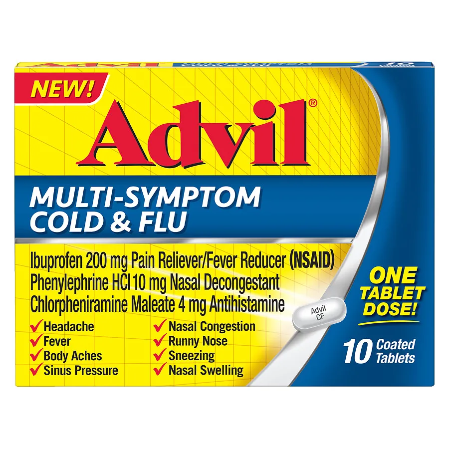 6 Pack Advil Multi Symptom Cold &  Flu 10 Coated Tablets Each ...