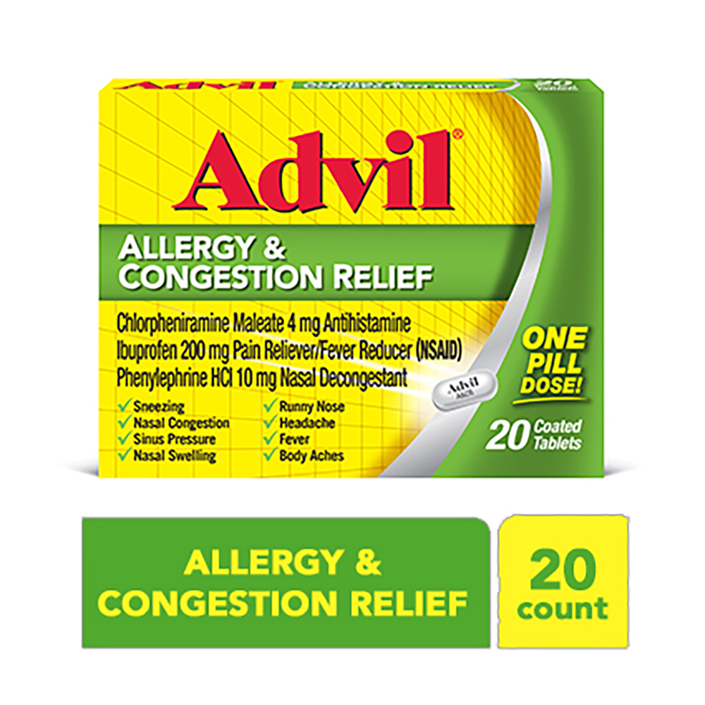 Advil Allergy &  Congestion Relief (10 Count) Pain Reliever / Fever ...