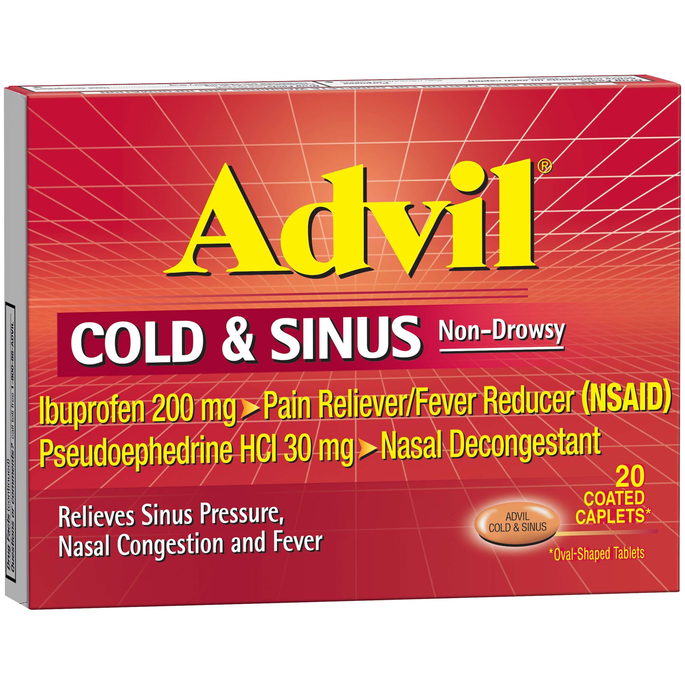 Advil Cold &  Sinus Ibuprofen Nasal Decongestant Coated ...