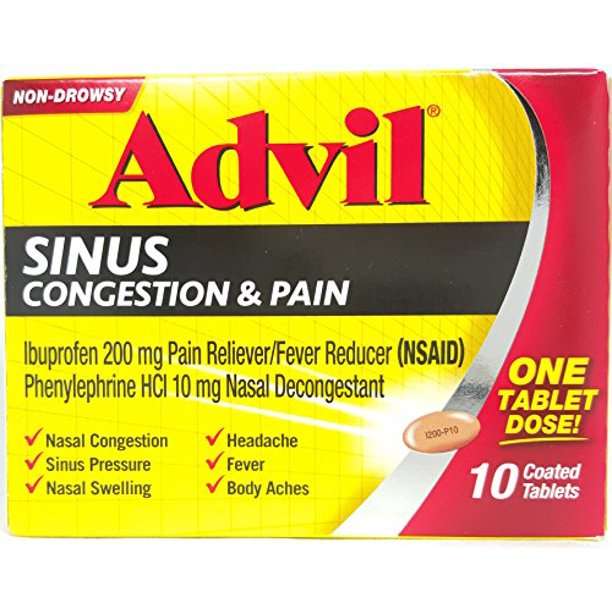 Advil® Sinus Congestion &  Pain, 10 Coated Tablets Per Pack (2 Packs ...