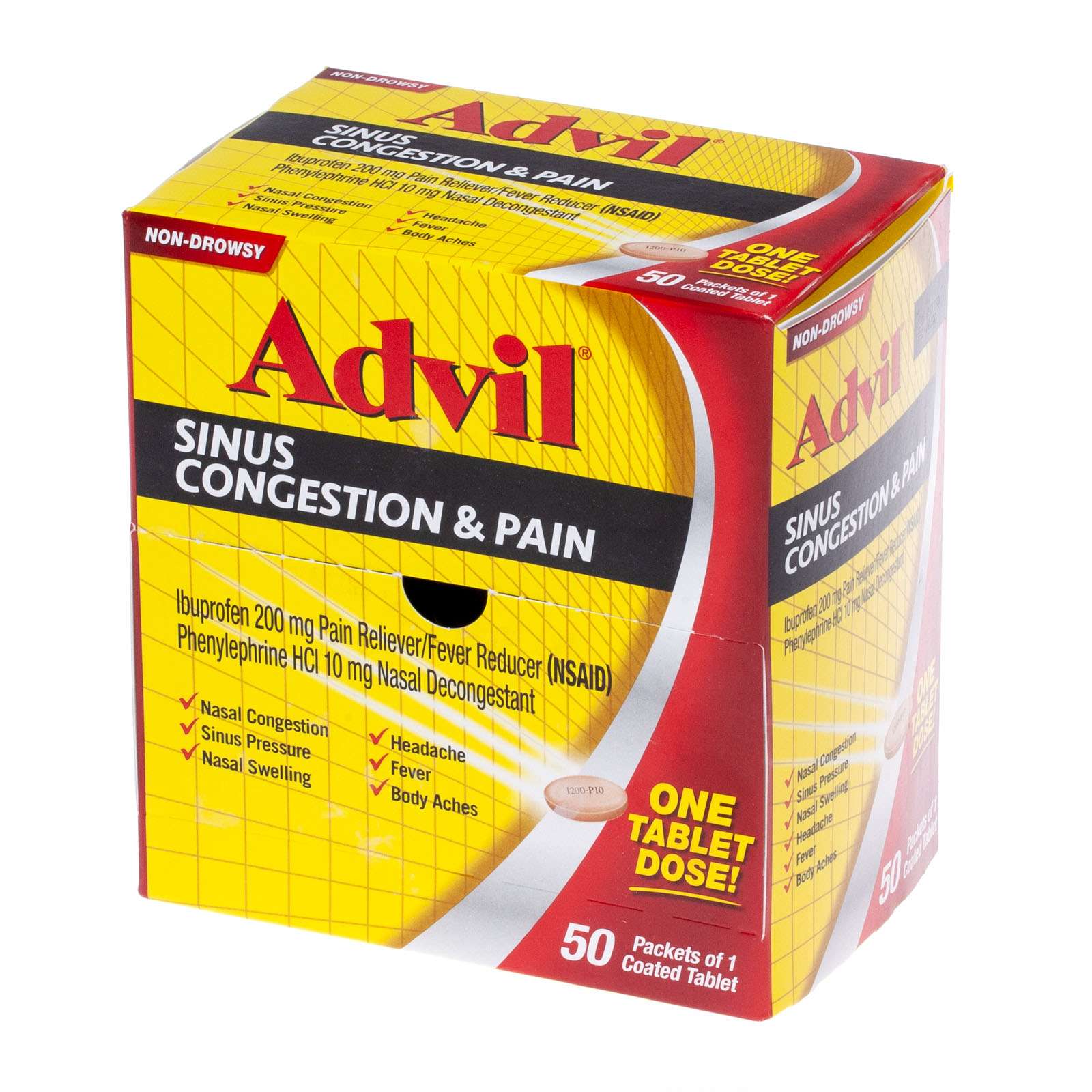 Advil Sinus Congestion &  Pain 50 Packets of 1 Tablet 200 ...