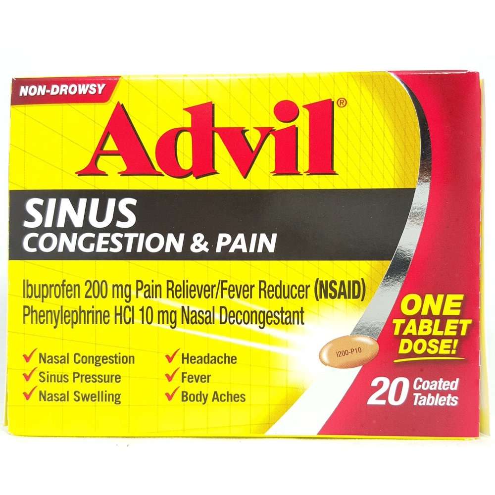 Advil Sinus Congestion &  Pain, Coated Tablets 20 ea (Pack of 4 ...