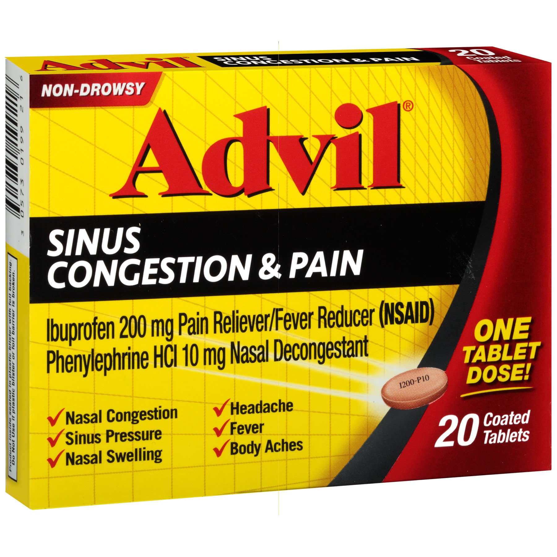 Advil Sinus Congestion &  Pain Relief Ibuprofen Coated ...