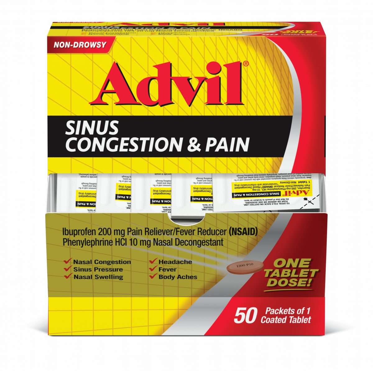 Advil Sinus Congestion &  Pain Relief, Pain &  Fever Reducer, 50 ct ...