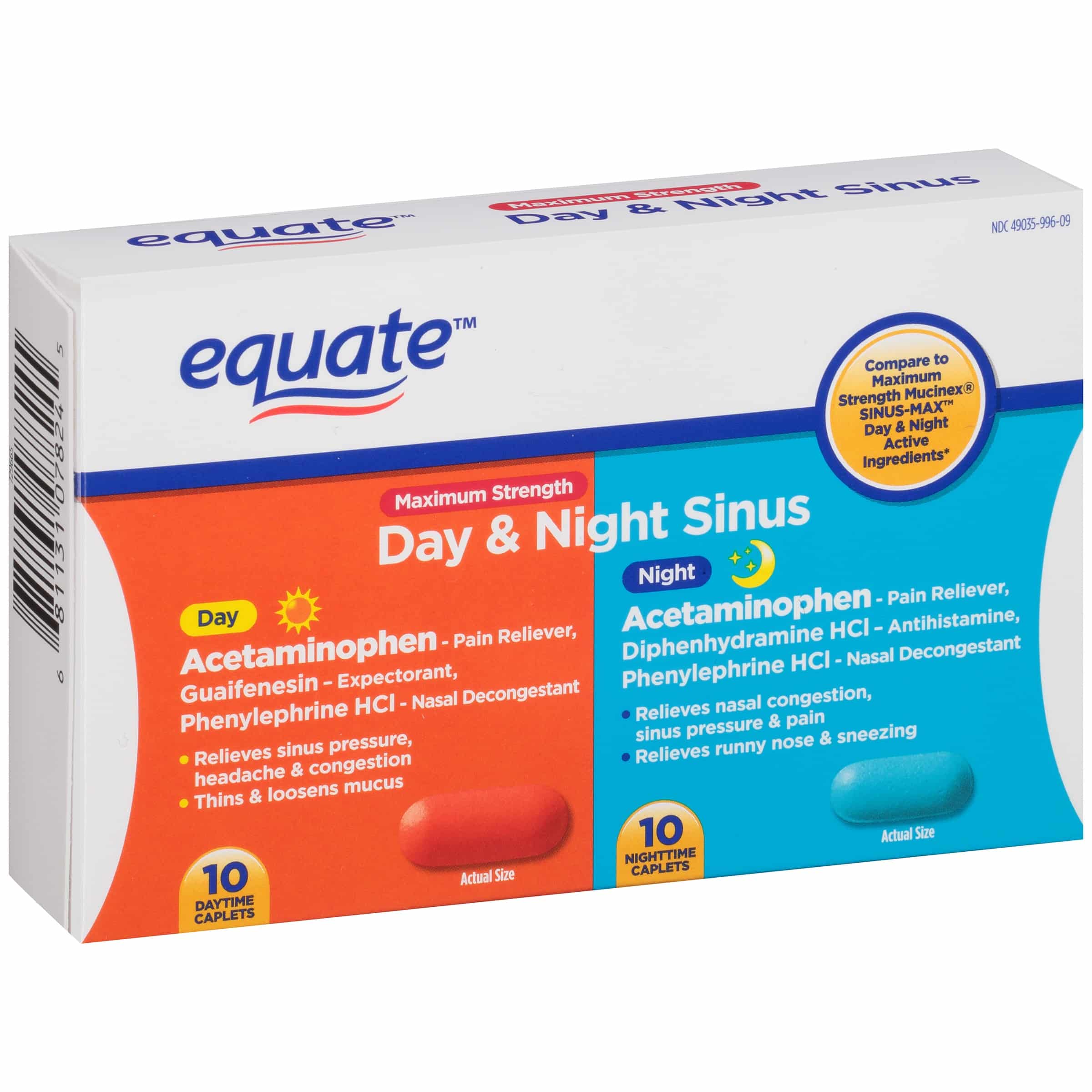 Equate Maximum Strength Day &  Night Sinus Caplets, 20 Ct