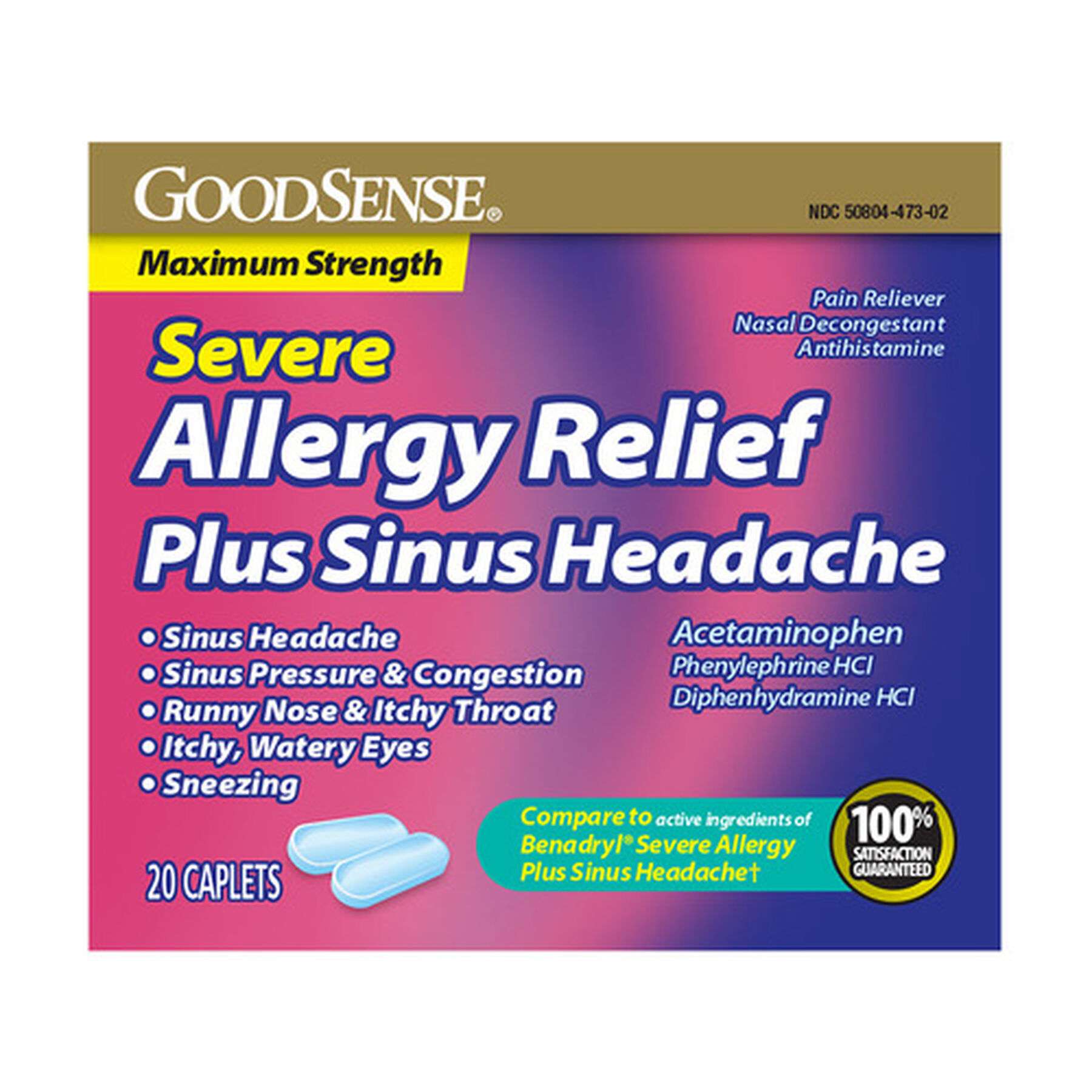 GoodSense® Severe Allergy Relief Plus Sinus Headache Caplets, 20ct