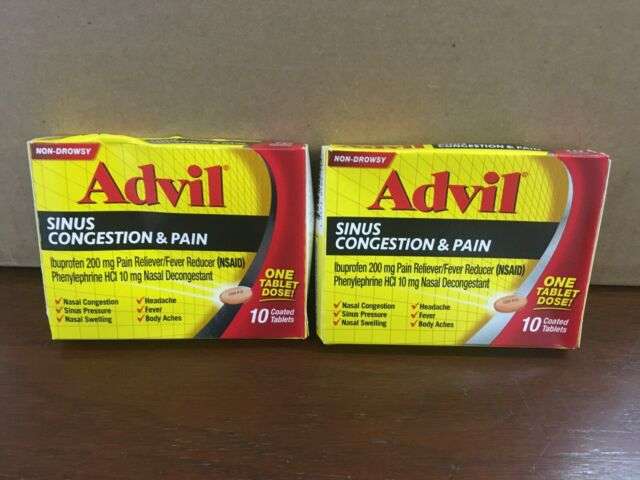 Lot of 2 Advil Sinus Congestion Pain Cold Flu 10 Count (20 ...