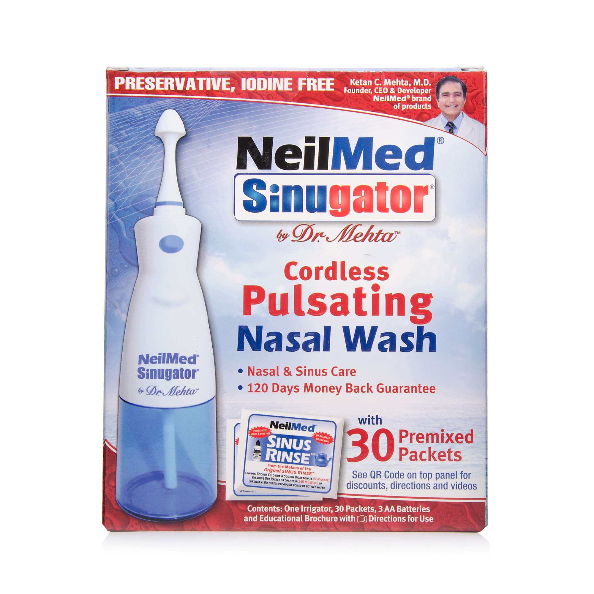 NeilMed Sinugator Cordless Pulsating Nasal Wash with 30 ...