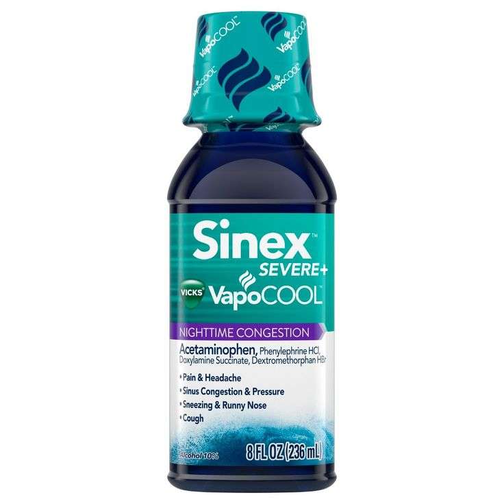 Sinex Severe with Vicks Vapocool Nighttime Congestion Relief Liquid ...