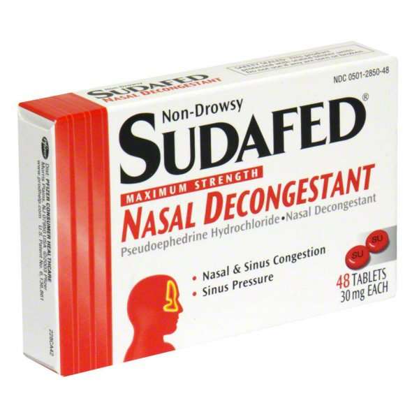 Sudafed Maximum Strength Nasal Decongestant 30 mg Tablets ...