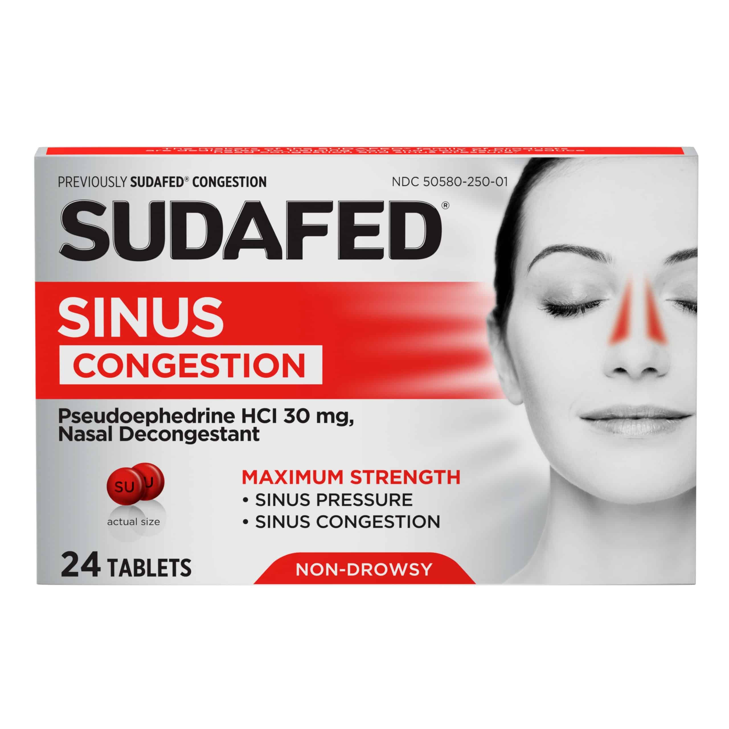 SUDAFED Sinus Congestion Maximum Strength Decongestant Tablets, 24 Ct ...