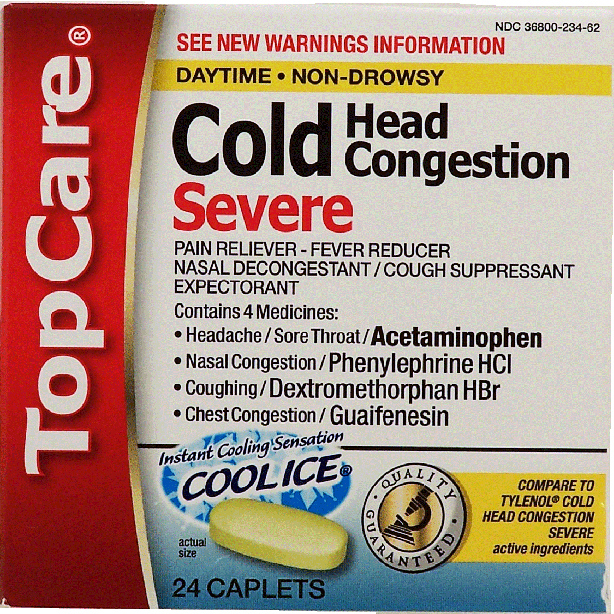 Top Care Severe cold head congestion, contains 4 medicines ...