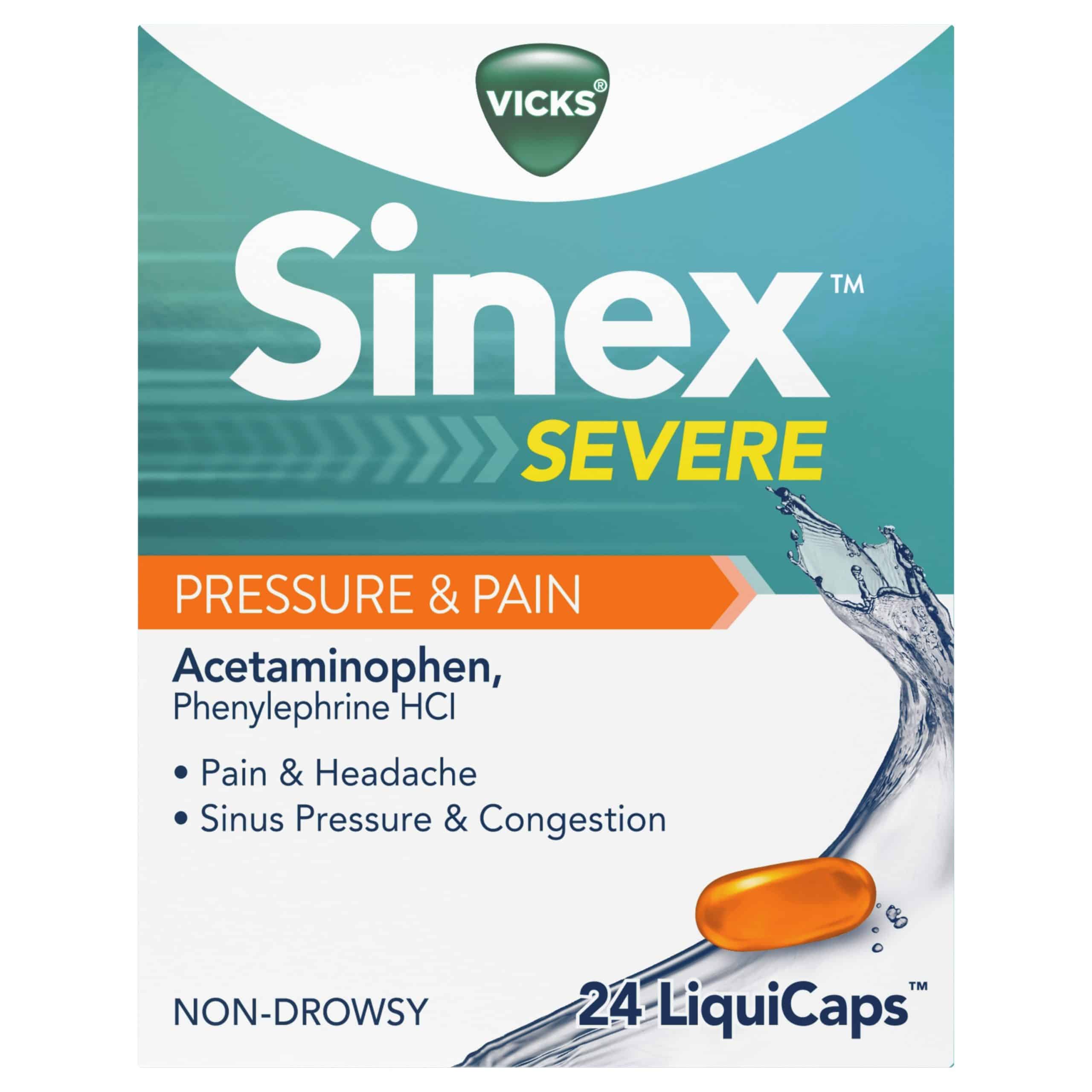 Vicks Sinex SEVERE Sinus Pressure, Pain, Congestion, &  Headache Relief ...